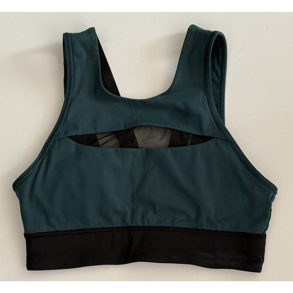 Lululemon RUN THE DAY Sports Bra With Peek-A-Boo Mesh Submarine Green/Black Sz 4